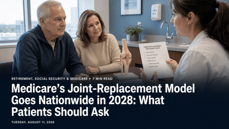 Older Medicare patient discussing joint replacement recovery with a clinician
