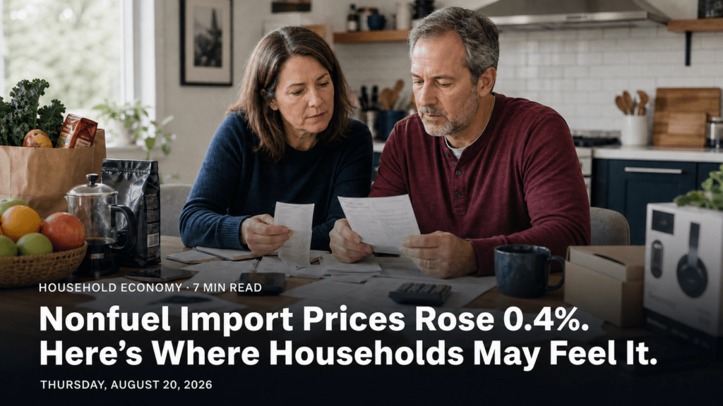 Middle-aged couple reviewing household bills as nonfuel import prices rise