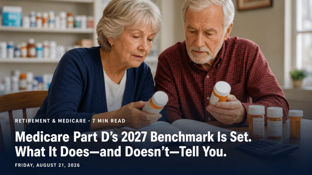 Retired couple comparing prescriptions and Medicare Part D costs