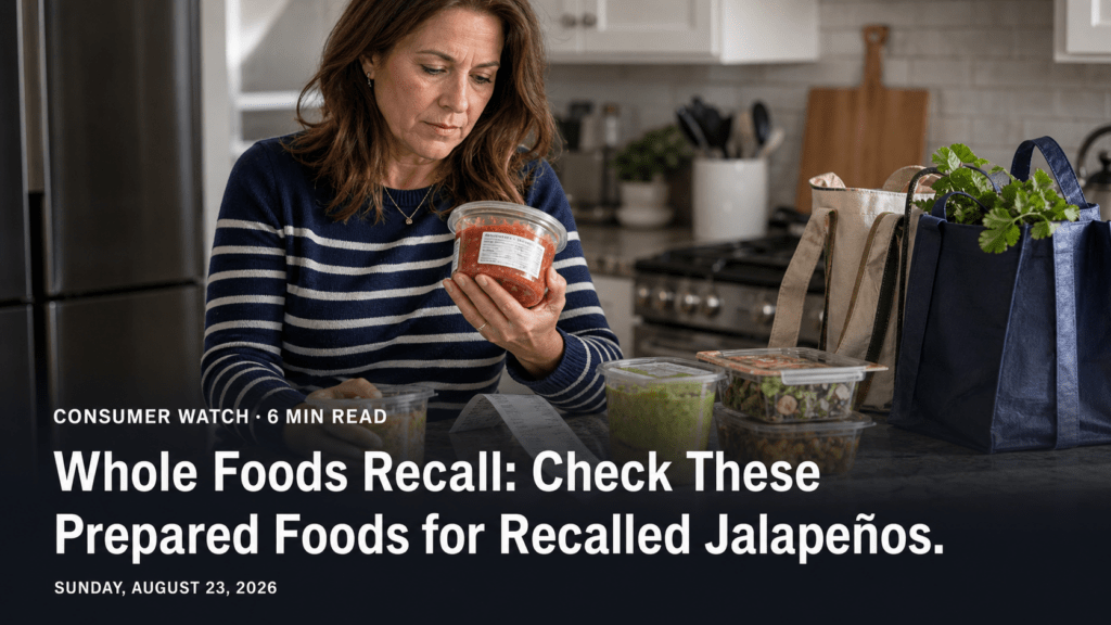 Shopper checking prepared-food labels during a jalapeno recall