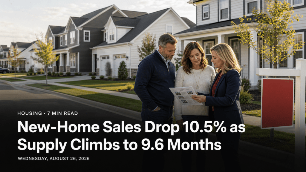 New-Home Sales Drop 10.5% as Supply Climbs to 9.6 Months
